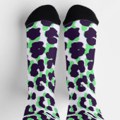 Green Leopard Print Sustainable Premium Crew Socks ソックス (上部)