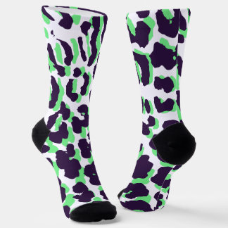 Green Leopard Print Sustainable Premium Crew Socks ソックス