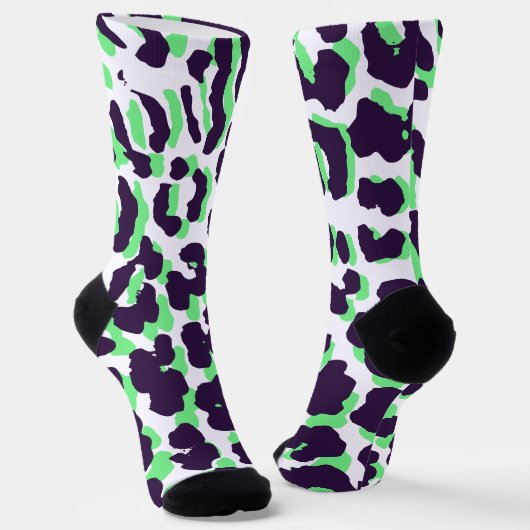 Green Leopard Print Sustainable Premium Crew Socks ソックス (傾斜あり)