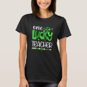 Green Leopard Shamrock One Lucky Teacher St Patric Tシャツ (正面)