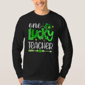 Green Leopard Shamrock One Lucky Teacher St Patric Tシャツ (正面)