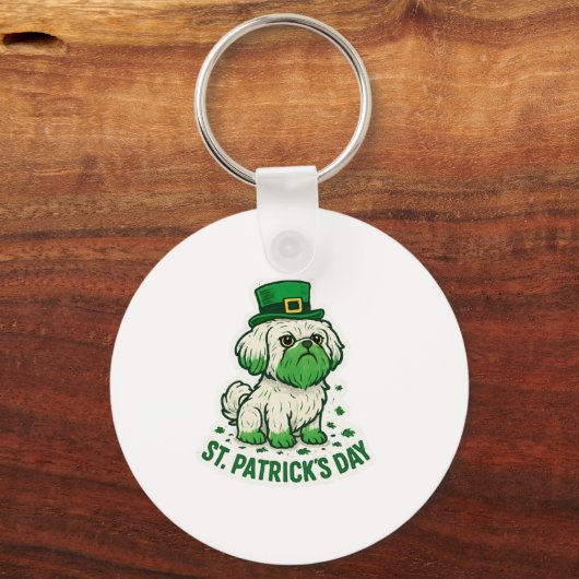 Green Leprechaun Shih Tzu St.Patrick's Day キーホルダー (裏面)