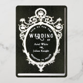 Green Library Book Wedding Ornate Frame Silver 箔招待状 (正面)