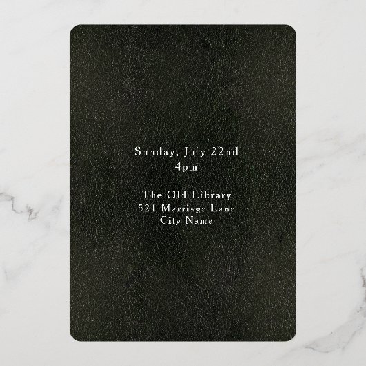 Green Library Book Wedding Ornate Frame Silver 箔招待状 (裏面)