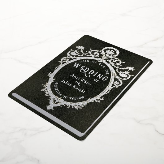 Green Library Book Wedding Ornate Frame Silver 箔招待状 (回転した状態)