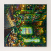 Green Library Cat Coastal View ジグソーパズル (横)