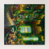 Green Library Cat Tea Time Coastal View ジグソーパズル (横)