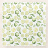 Green Limes Leaves Fruit ガラスコースター (正面)