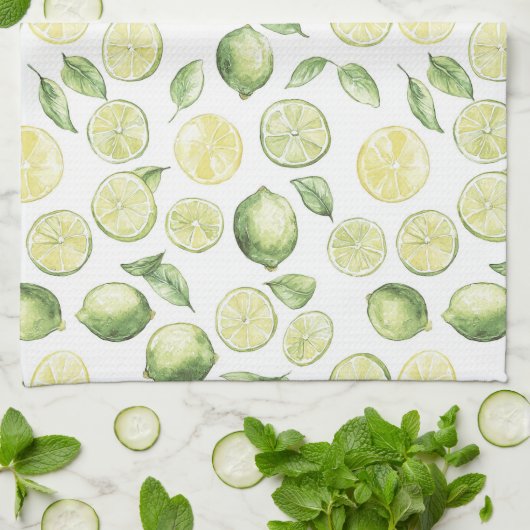 Green Limes Leaves Fruit キッチンタオル (折り畳み)