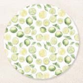 Green Limes Leaves Fruit ラウンドペーパーコースター (正面)