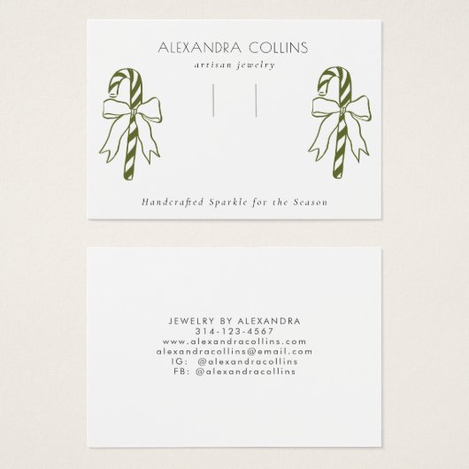 Green Line Art Candy Cane & Bow Hairclip Display (正面&裏面)