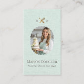 Green Linen Elegant Chic Bakery Gold Whisk Photo  名刺 (正面)