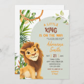 Green Lion Little King On The Way Baby Shower 招待状 (正面/裏面)