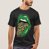 Green Lips Leopard Print Tongue Out St Patricks Da Tシャツ (正面)