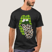 Green Lips Leopard Print Tongue Out St Patricks Da Tシャツ (正面)