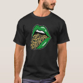 Green Lips Leopard Print Tongue Out St Patricks Da Tシャツ (正面)