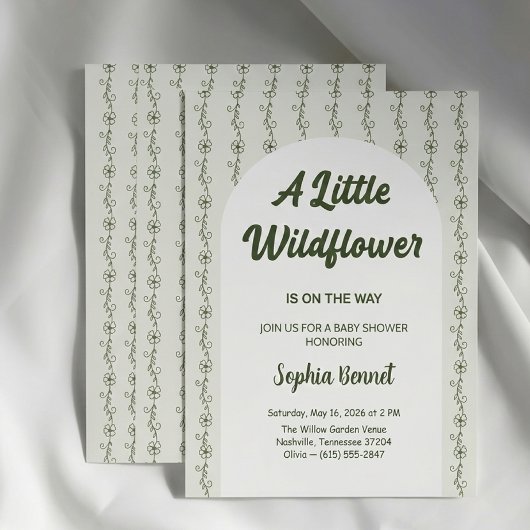 Green Little Wildflower Baby Shower Invitation 招待状