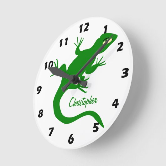 Green Lizard Design Personalised ラウンド壁時計 (傾斜)