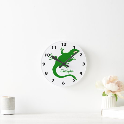 Green Lizard Design Personalised ラウンド壁時計 (ホーム)