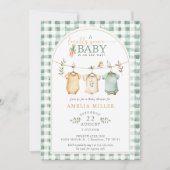 Green Locally Grown Baby Clothesline Baby Shower 招待状 (正面)