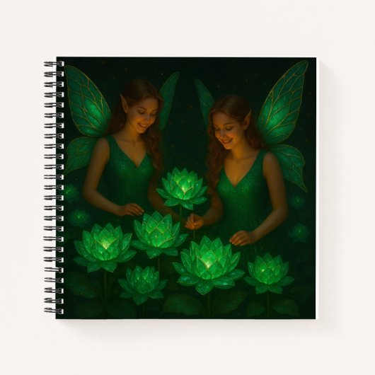 Green Lotus Fairies Hardcover Art Journal ノートブック (正面)
