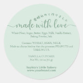 Green Made with Love Script Ingredient Bakery ラウンドシール (正面)