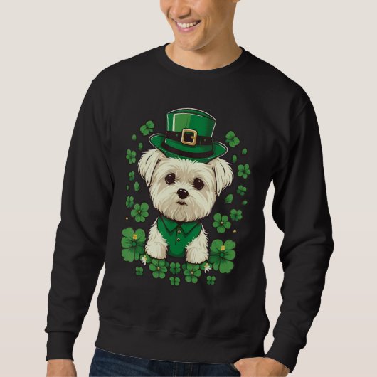 Green Maltese dog shamrock on St Patricks Day Malt スウェットシャツ (正面)