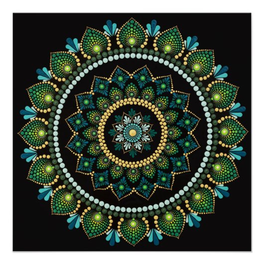 Green Mandala | Handpainted | Sacred Geometry ポスター (正面)