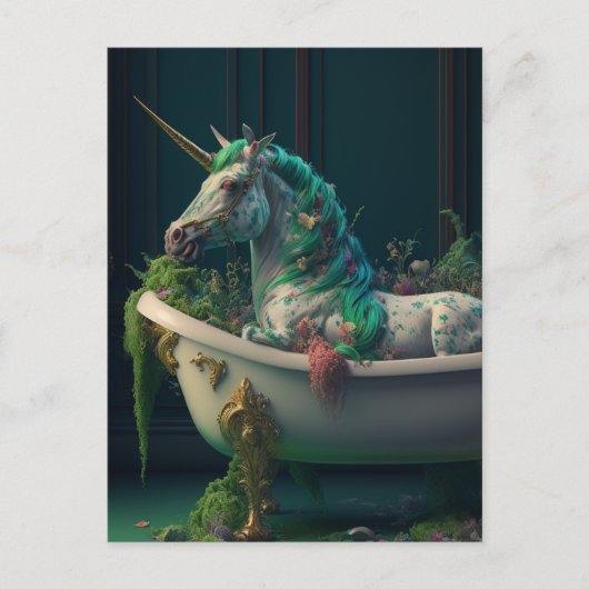 Green Mane Unicorn in the Tubはがき ポストカード (正面)