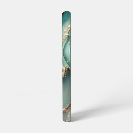 Green marble chic gold glitter monogram samsung galaxyケース (左側面)