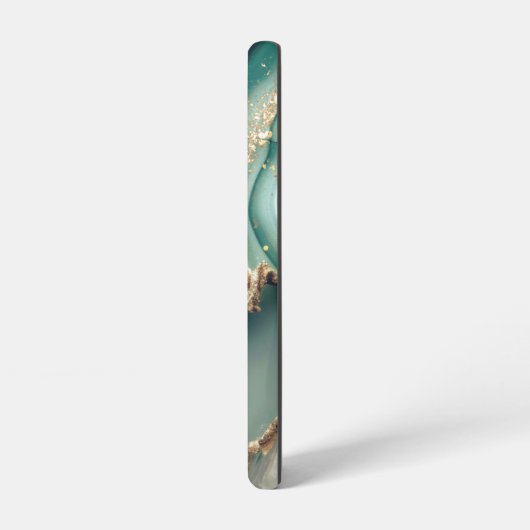 Green marble chic gold glitter monogram samsung galaxyケース (左側面)