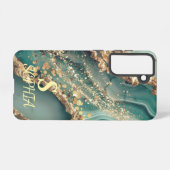 Green marble chic gold glitter monogram samsung galaxyケース (裏面横)