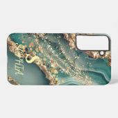 Green marble chic gold glitter monogram samsung galaxyケース (裏面横)