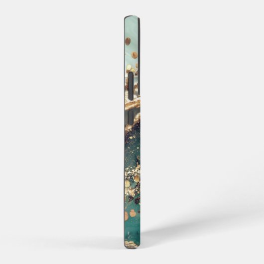 Green marble chic gold glitter monogram samsung galaxyケース (右側面)