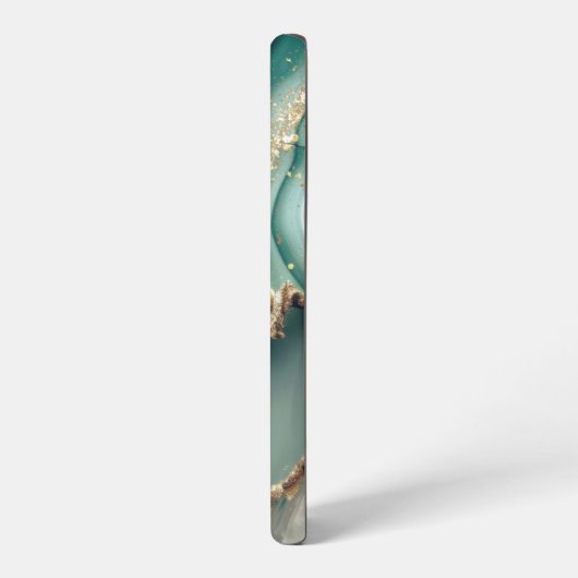 Green marble chic gold glitter monogram samsung galaxyケース (左側面)