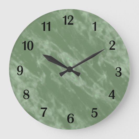 Green Marble Look Black Numbers ラージ壁時計 (正面)