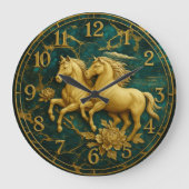  Green marble luxury Gold horse ラージ壁時計 (正面)