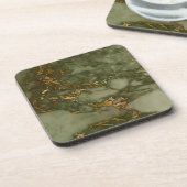 Green Marble Stone Gold Metallic Rock Granite コースター (左側)