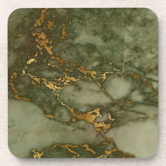 Green Marble Stone Gold Metallic Rock Granite コースター (正面)