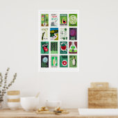 Green Matchbox Labels Grid, Vintage Ephemera Art ポスター (キッチン)