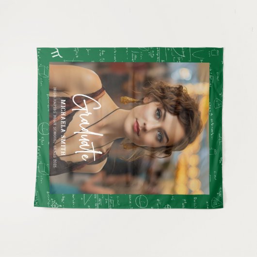 Green Math Handwritten Script Photo Graduation  タペストリー (正面(横))