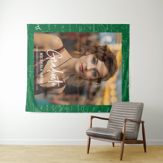 Green Math Handwritten Script Photo Graduation  タペストリー (インサイチュ(横))