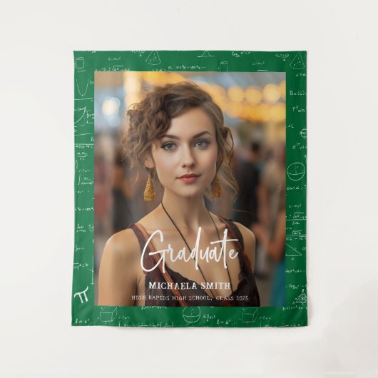 Green Math Handwritten Script Photo Graduation  タペストリー (正面)