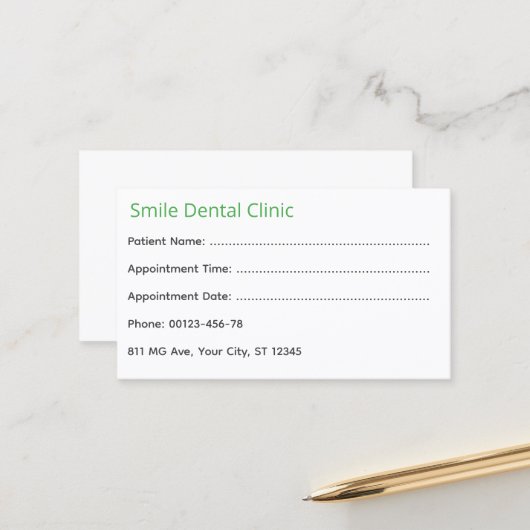 Green Medical Dental Appointment Card 予約カード (正面/裏面インサイチュ)