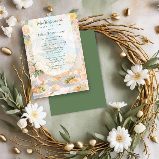 Green Mediterranean Bridal Brunch Vintage Design 招待状