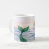 Green Mermaid Tail Ocean Sunset コーヒーマグカップ (正面左)