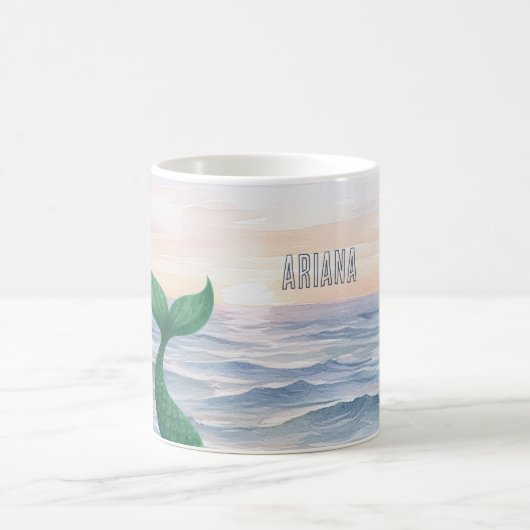 Green Mermaid Tail Ocean Sunset コーヒーマグカップ (中央)
