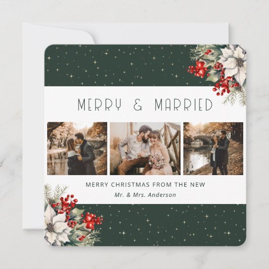 Green Merry and Married Botanical Christmas Card シーズンカード (正面)