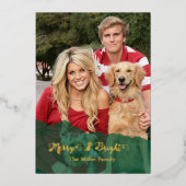 green Merry & Bright Christmas family Photo gold 箔シーズンカード (正面)