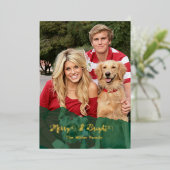 green Merry & Bright Christmas family Photo gold 箔シーズンカード (立ち正面)
